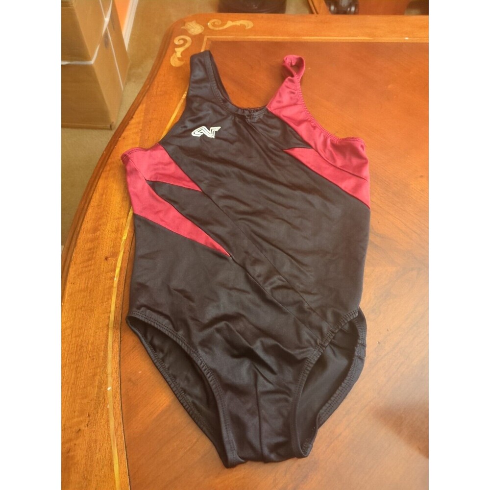 Alpha Factor Child’s INT Gymnastics Leotard ~Matoon/Black Foil~Size ASM
